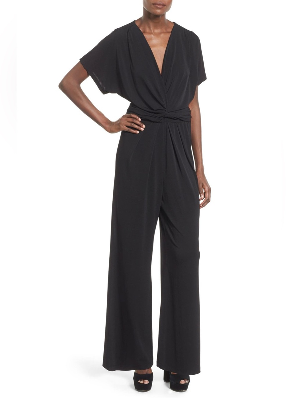 Astr Black V-Neck Twist-Front Jumpsuit